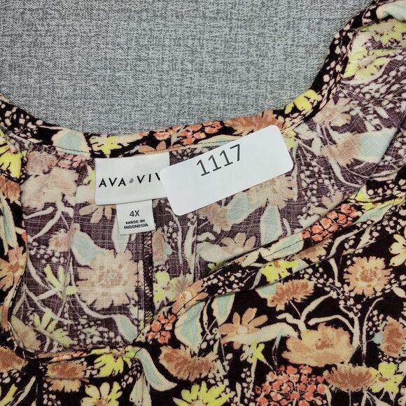 Ava and Viv Blouse Top Women 4X Brown Orange Flowy - Picture 4 of 7